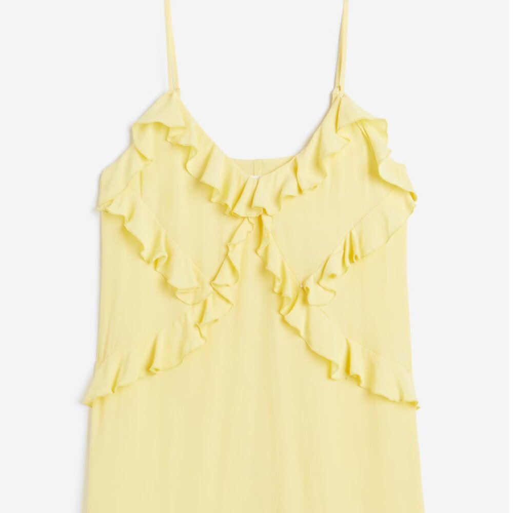 H&M Light Yellow Flounce-Detail Mini Dress - NWT Size M